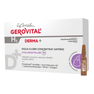 Fiole cu ser concentrat antirid H3 Derma+, 10 fiole x 2 ml, Gerovital, FARMEC – ofertă, preț și specificații