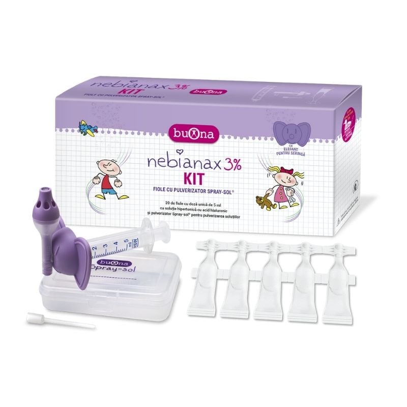 Kit Solutie salina hipertonica 3% cu acid hialuronic + Pulverizator Spray Sol