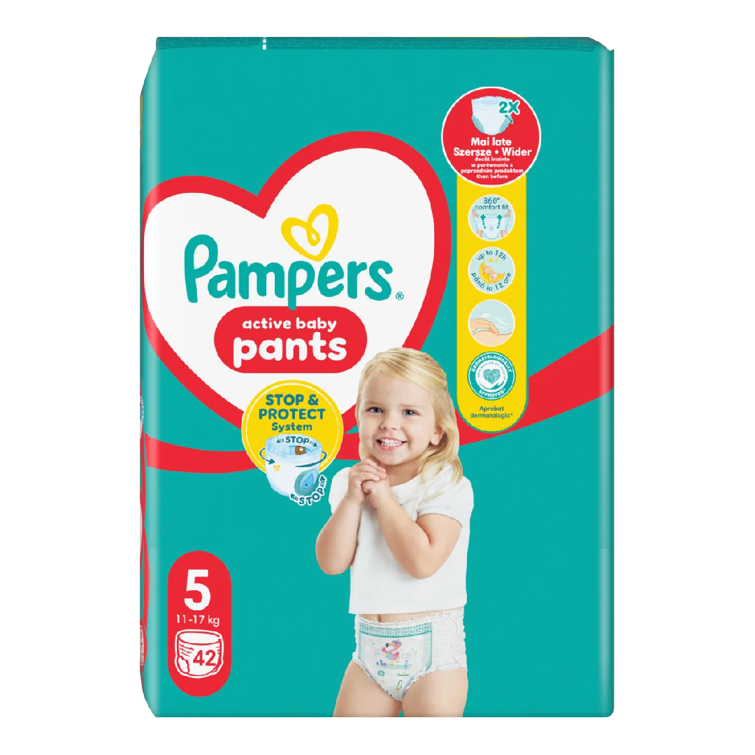 Scutece chilotel Active Baby Pants Nr.5, 11-17 kg, 42 bucati, Pampers, PAMPERS – ofertă, preț și specificații